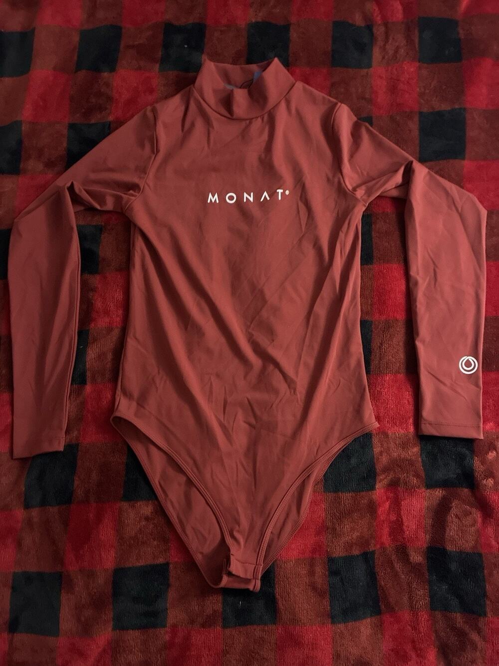 MONAT GEAR Body Suit New Womens Size Large Maroon Nylon Spandex Mock Neck NWT